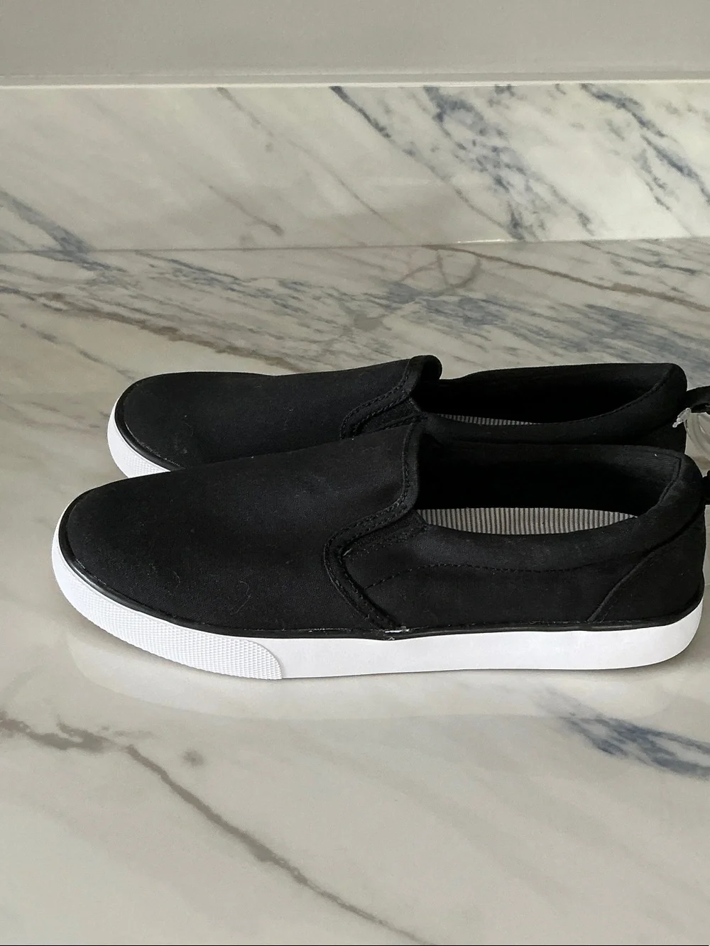 a new day Black Slip-On Boat Shoes with White Sole